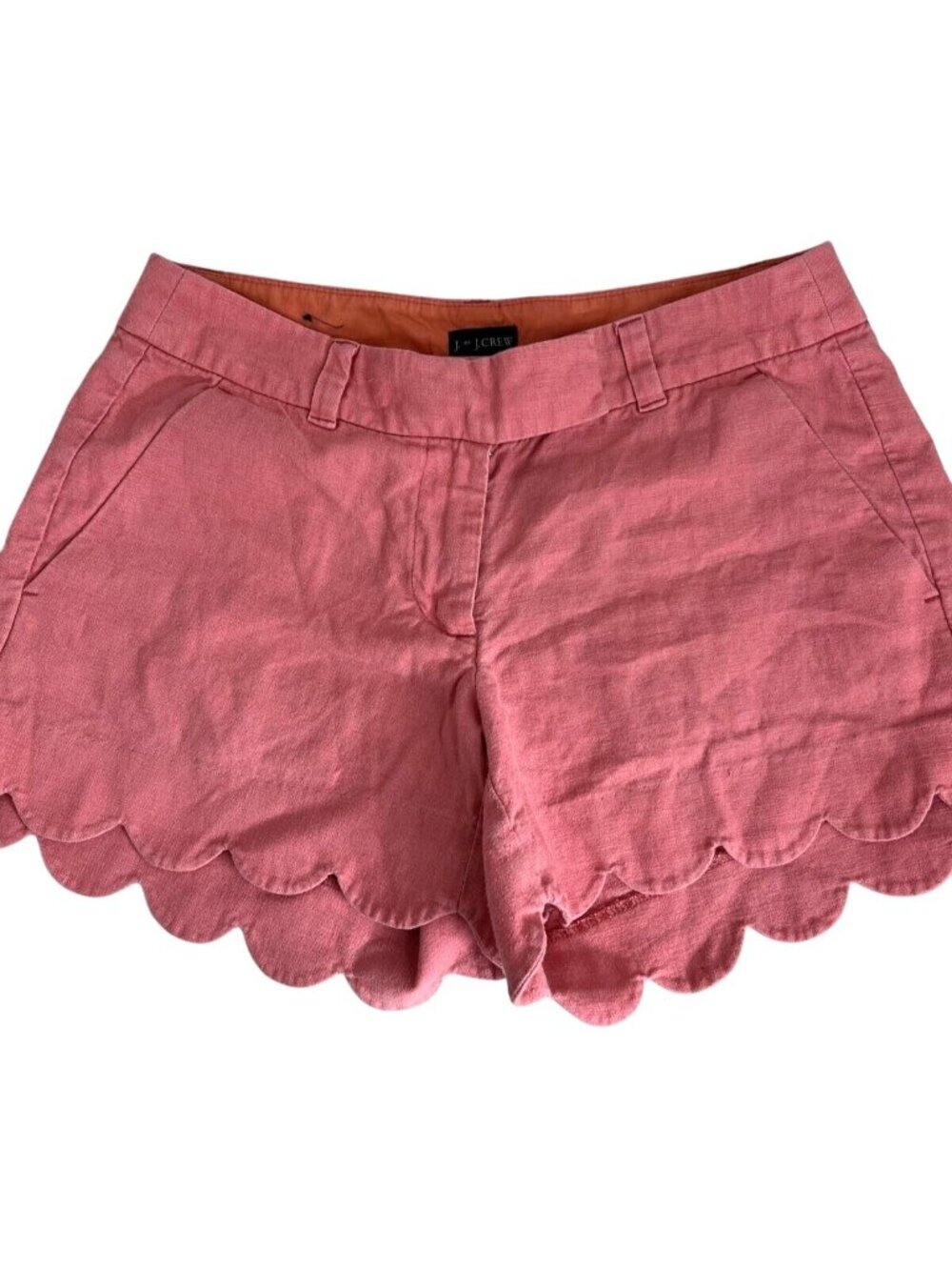 J. Crew Pink Scalloped Hem Shorts Womens Linen Blend Casual With Pockets Size 2